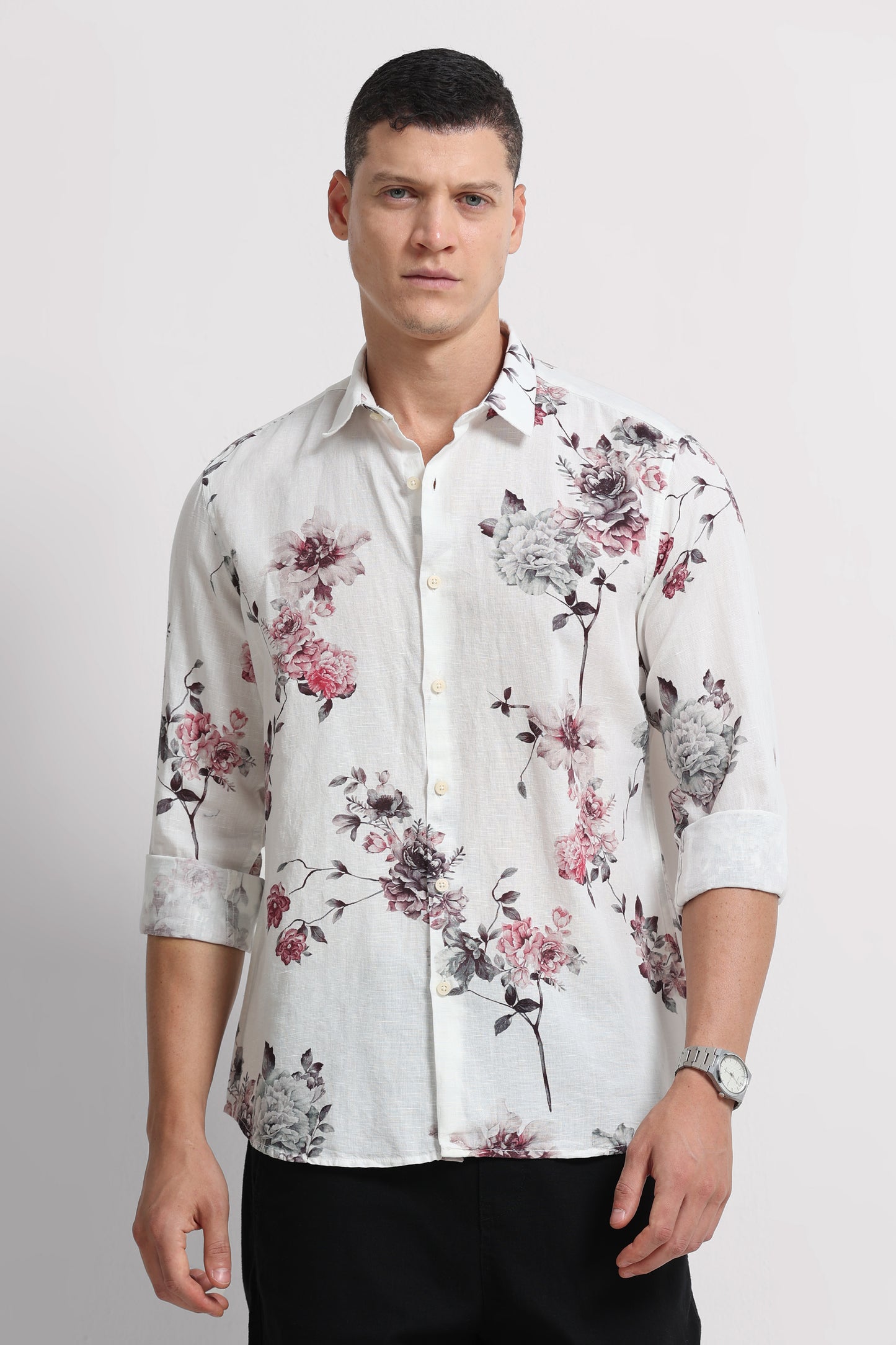 Cotton Linen Digital Printed Shirt White Wine