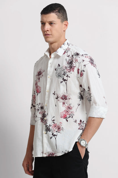 Cotton Linen Digital Printed Shirt White Wine