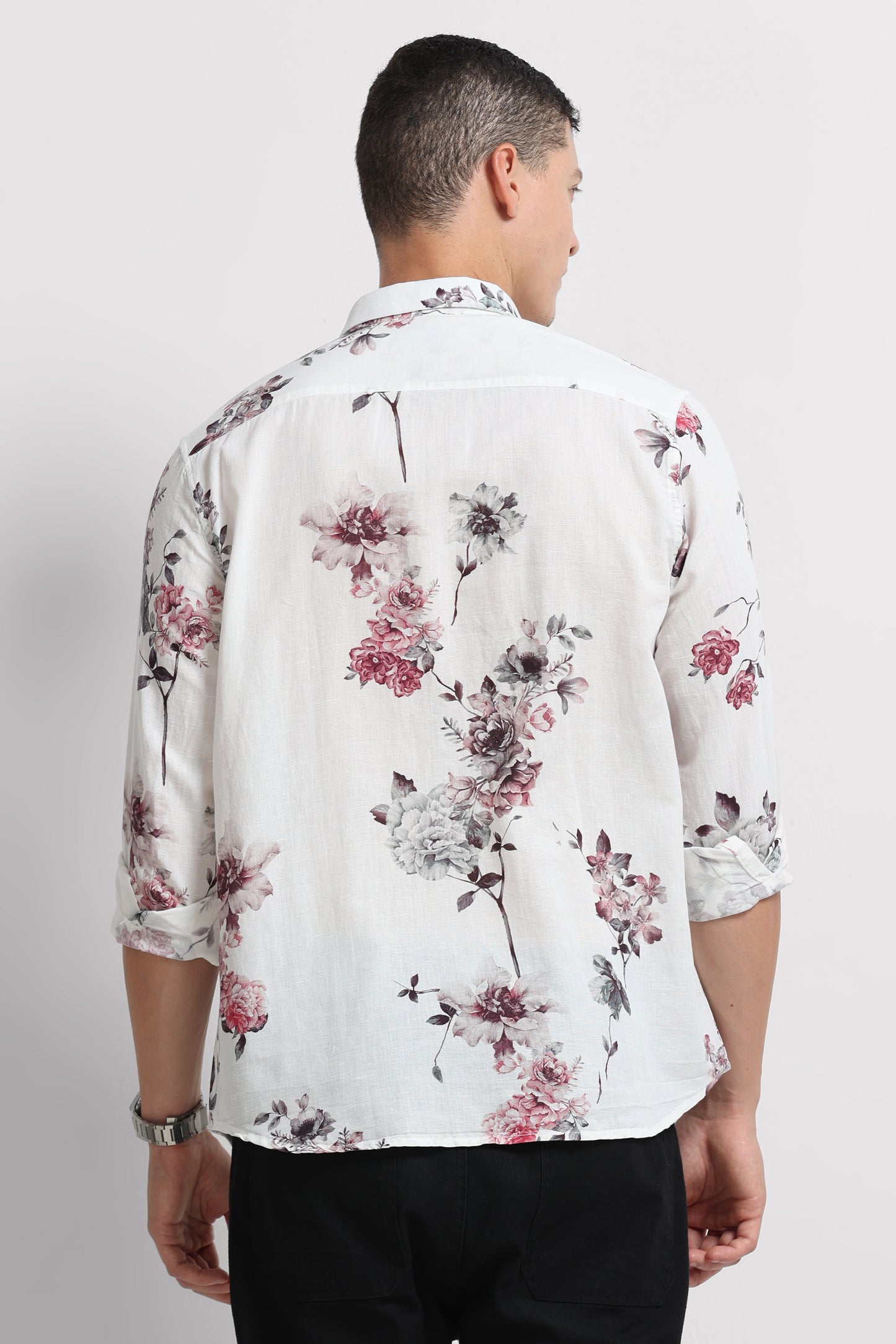 Cotton Linen Digital Printed Shirt White Wine