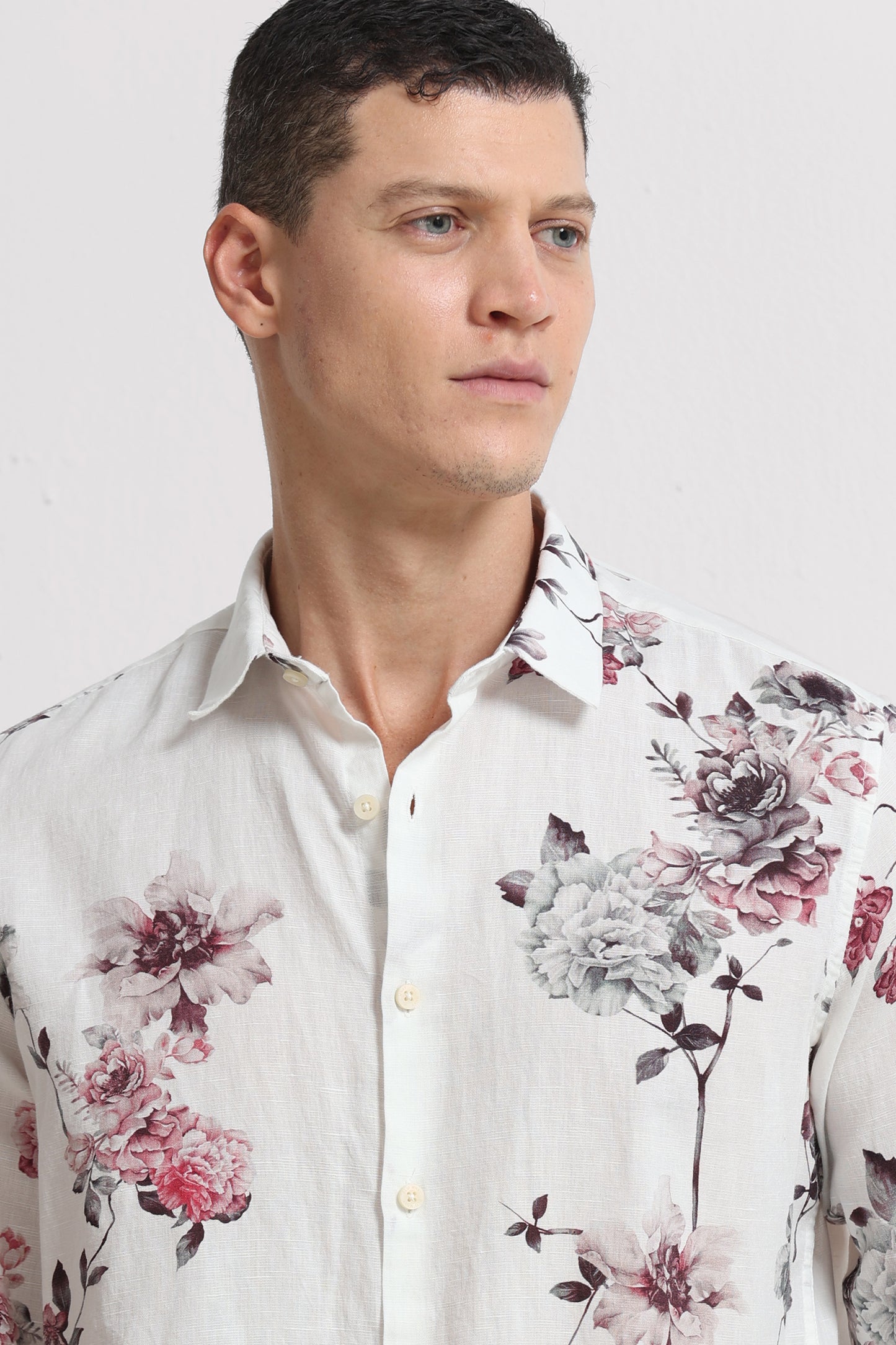 Cotton Linen Digital Printed Shirt White Wine