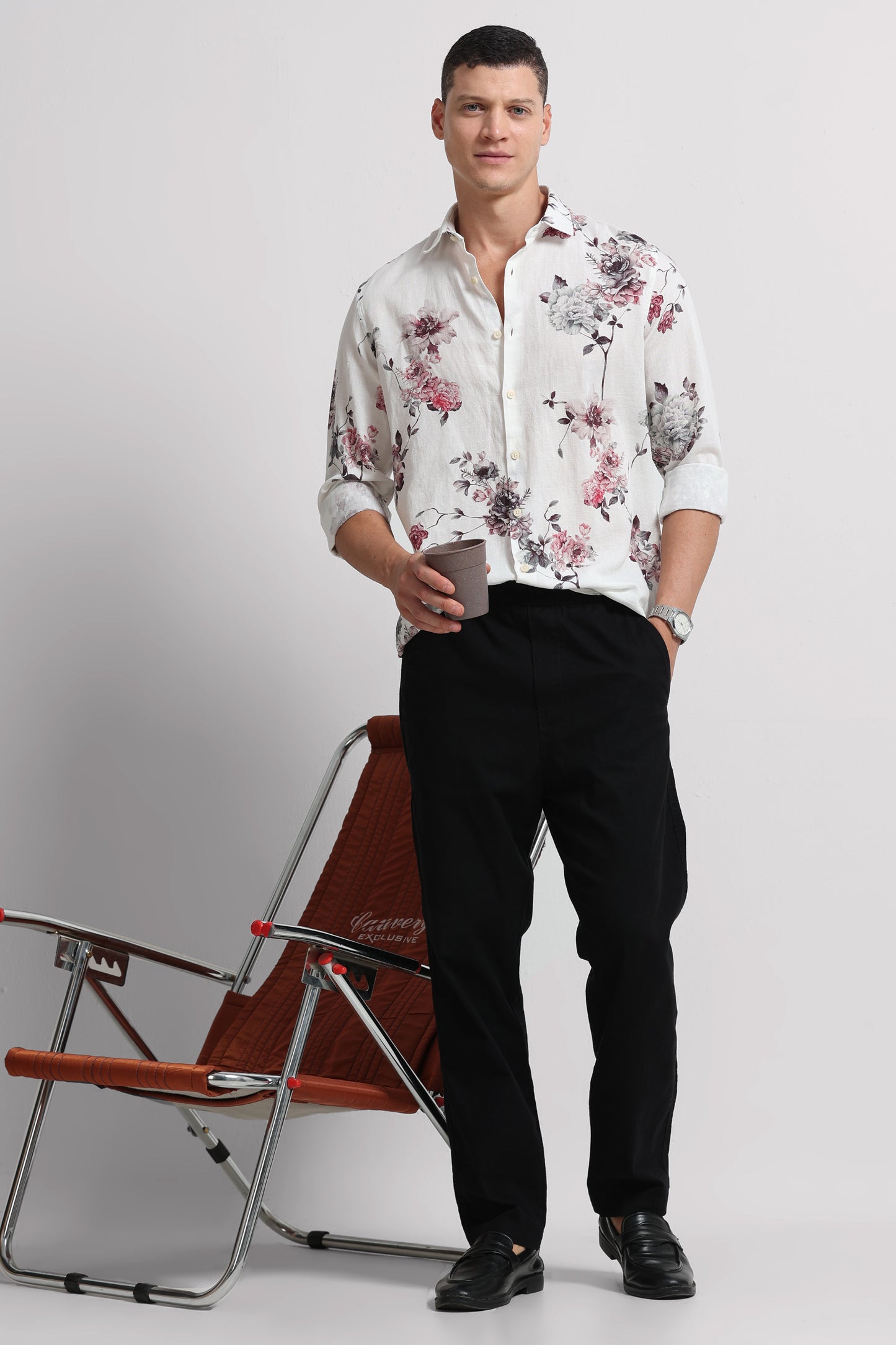 Cotton Linen Digital Printed Shirt White Wine