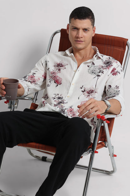Cotton Linen Digital Printed Shirt White Wine