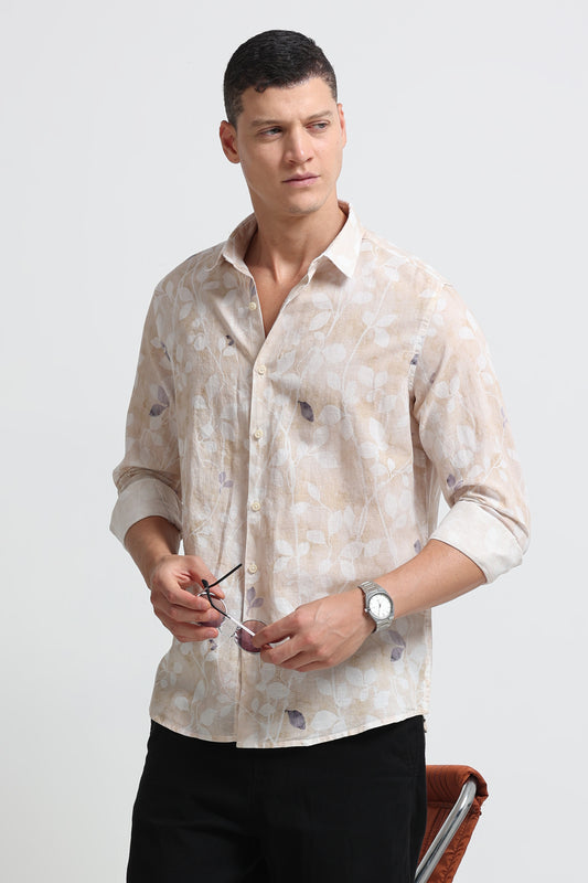 Cotton Linen Digital Printed Shirt Cream White