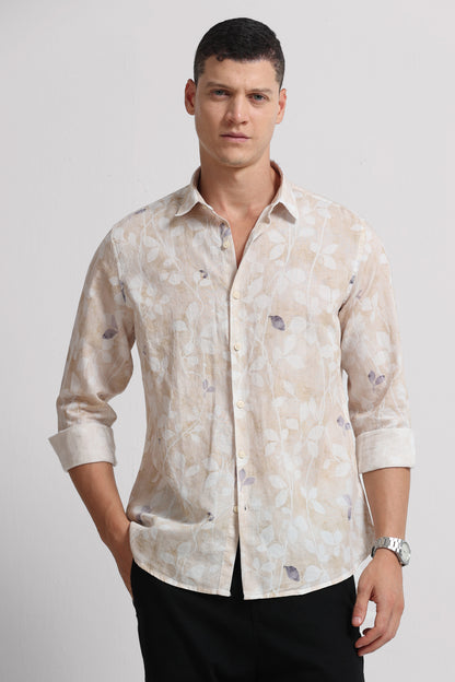 Cotton Linen Digital Printed Shirt Cream White