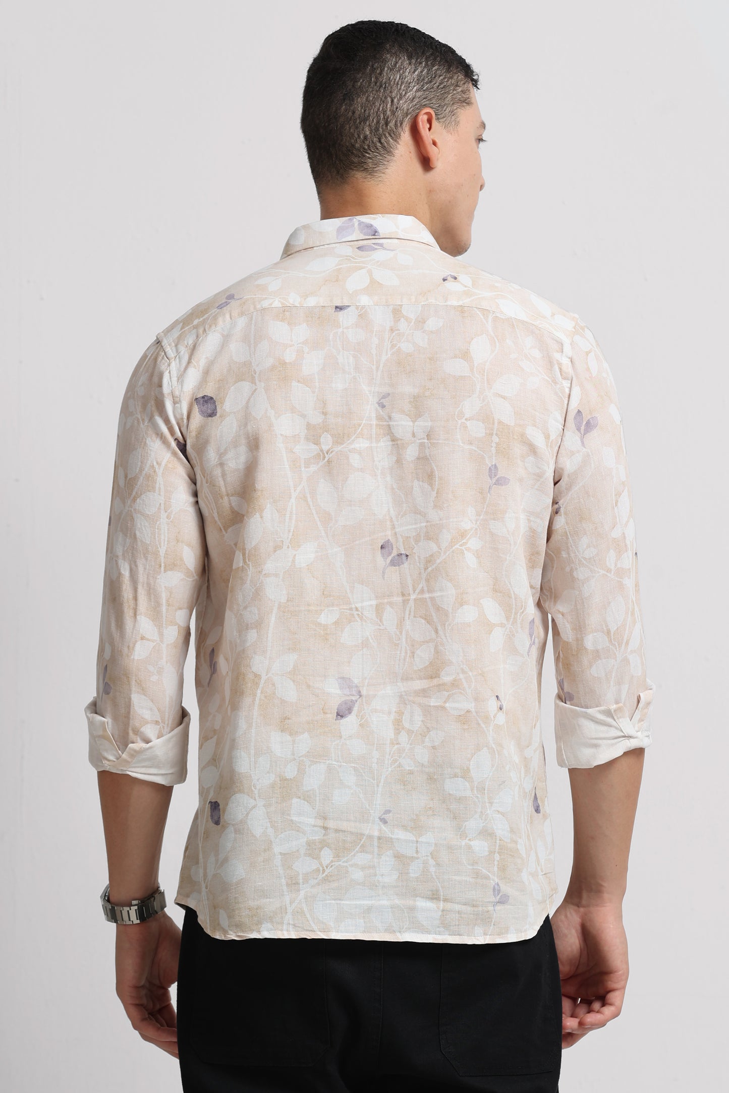 Cotton Linen Digital Printed Shirt Cream White