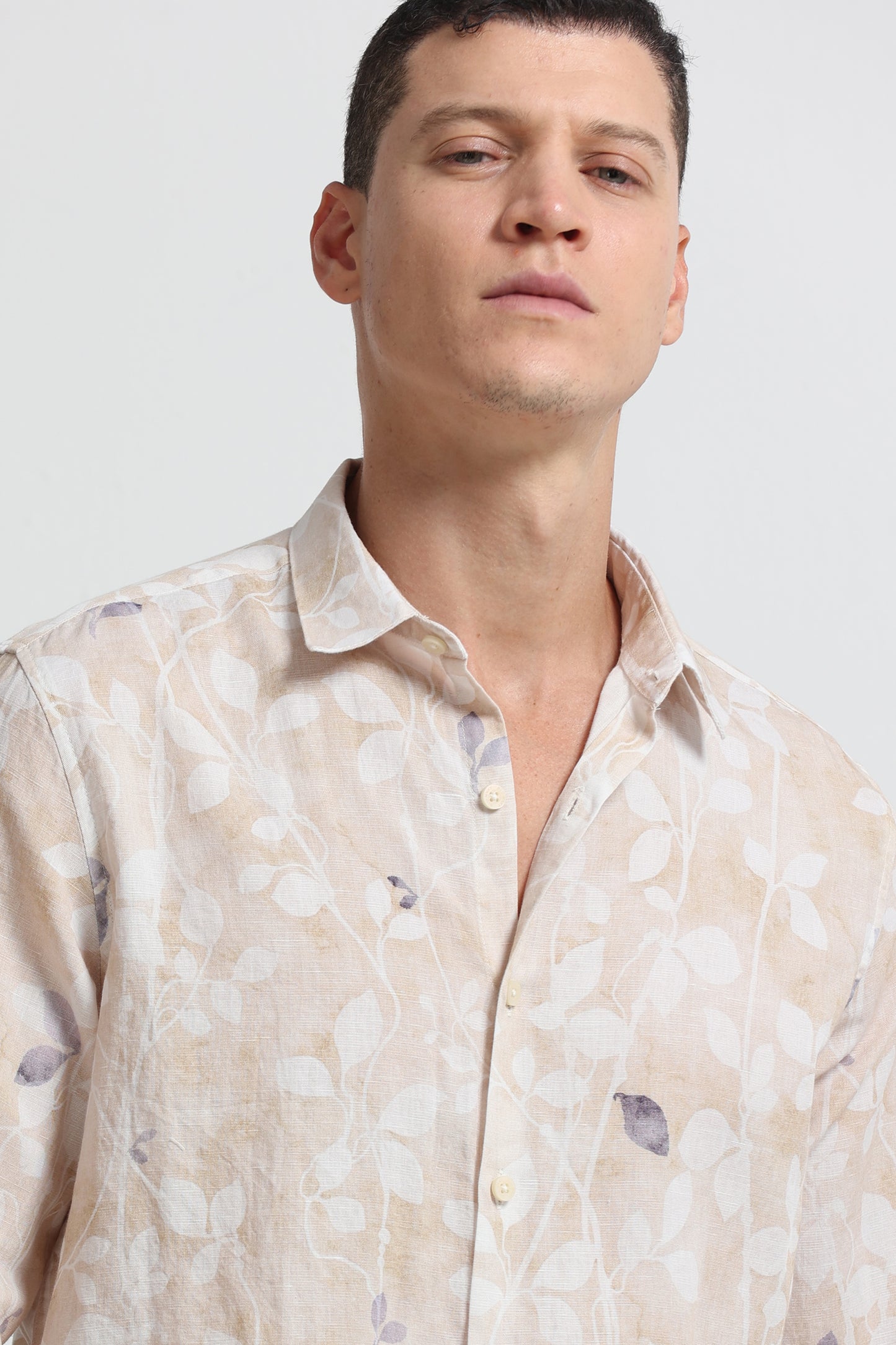 Cotton Linen Digital Printed Shirt Cream White