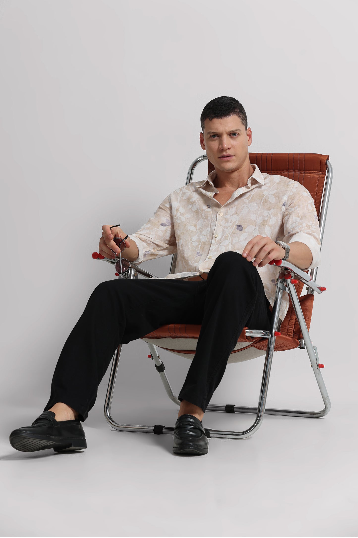 Cotton Linen Digital Printed Shirt Cream White