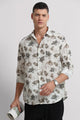 Cotton Linen Digital Printed Shirt Olive White