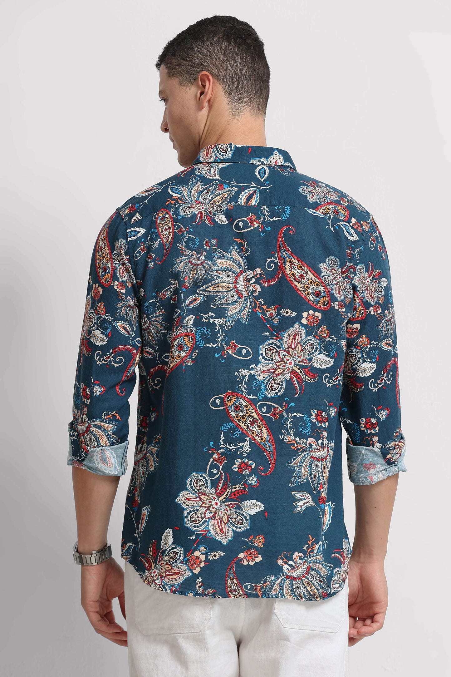 Cotton Linen Digital Printed Shirt Rama Blue