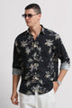 Cotton Linen Digital Printed Shirt Black Olive