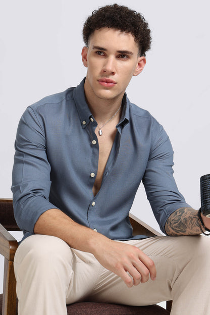 Viscose Linen Slim Fit Shirt Blue