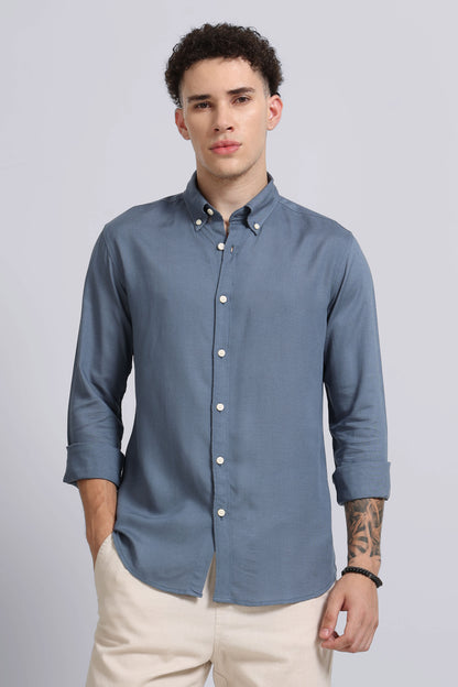 Viscose Linen Slim Fit Shirt Blue