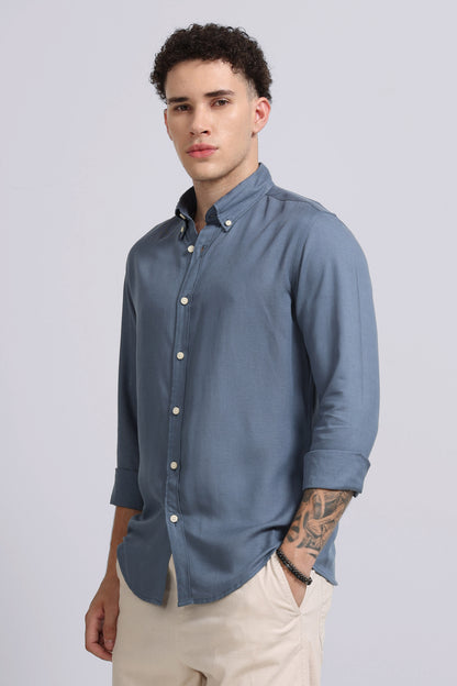Viscose Linen Slim Fit Shirt Blue