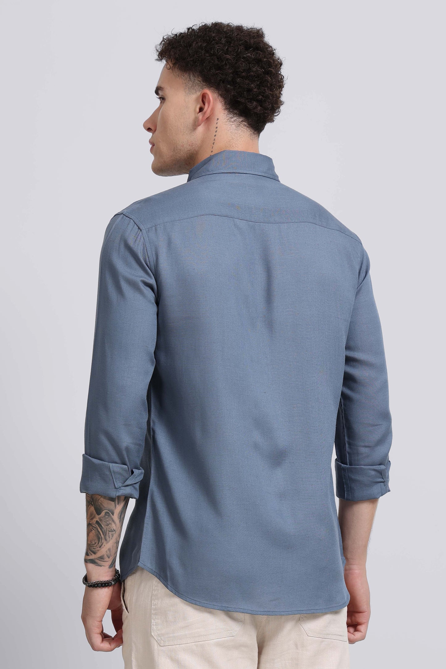 Viscose Linen Slim Fit Shirt Blue