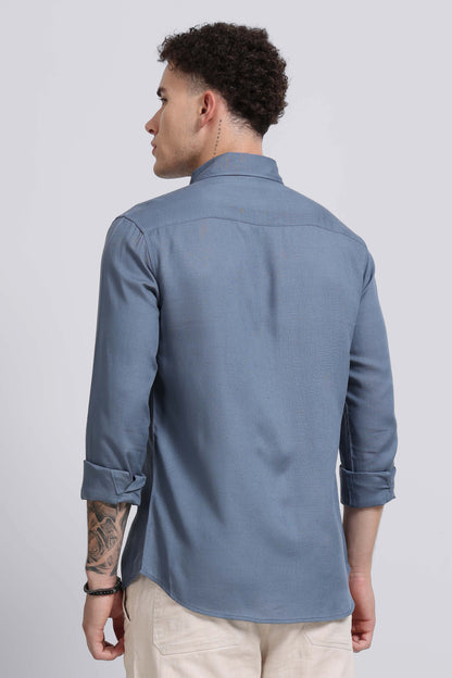 Viscose Linen Slim Fit Shirt Blue