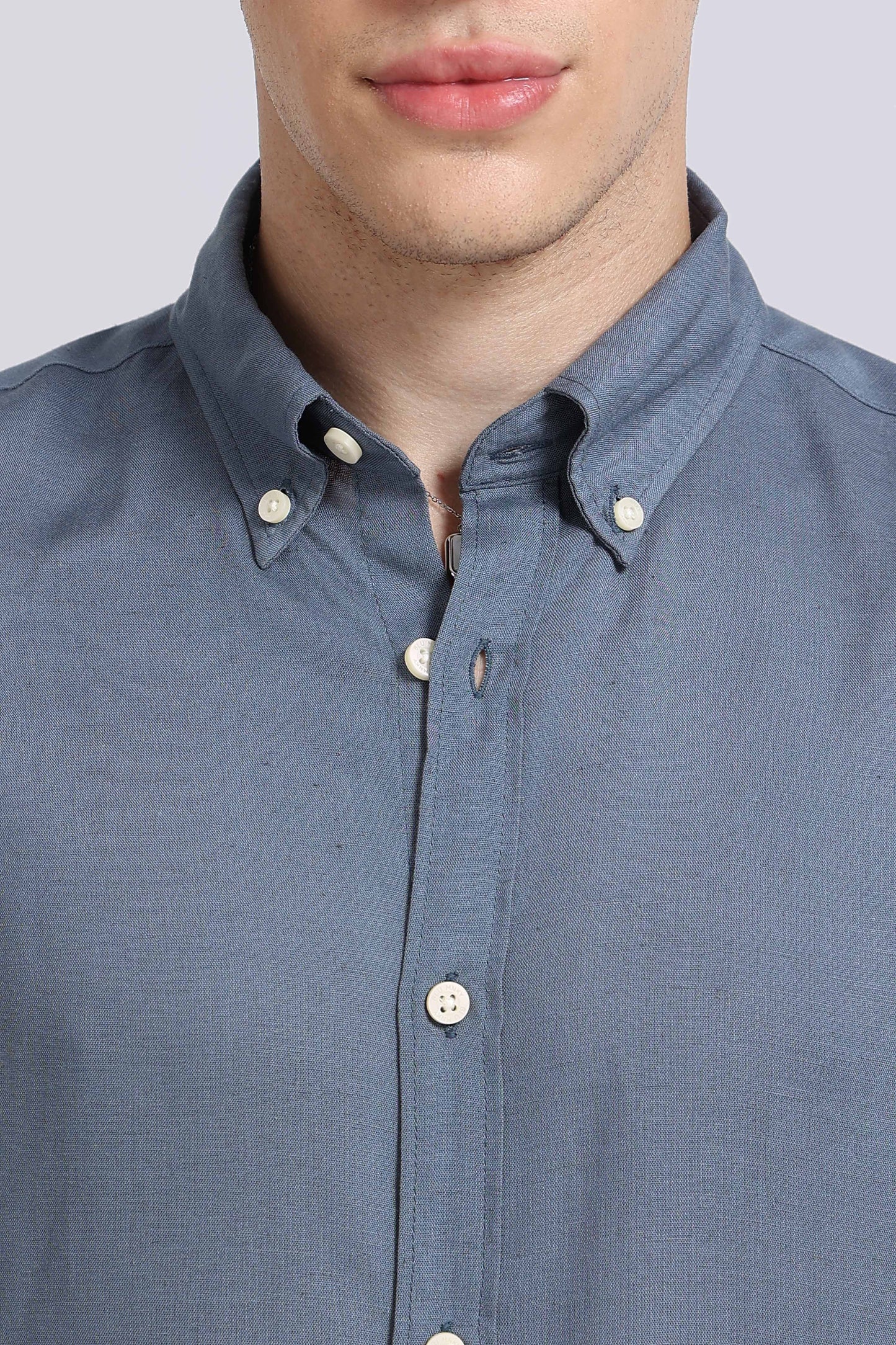 Viscose Linen Slim Fit Shirt Blue