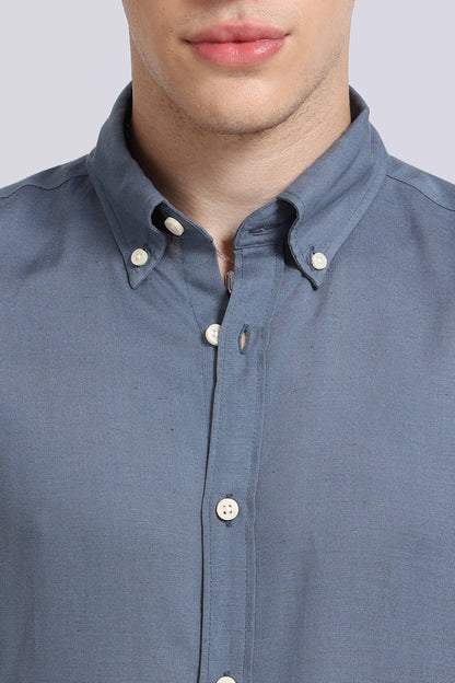 Viscose Linen Slim Fit Shirt Blue