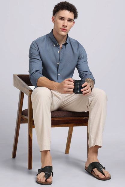 Viscose Linen Slim Fit Shirt Blue