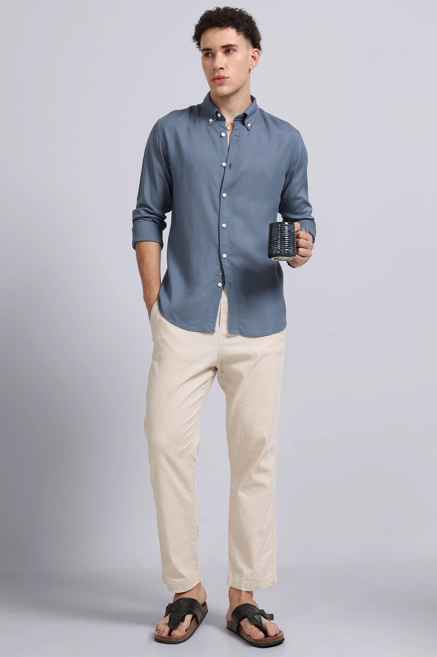 Viscose Linen Slim Fit Shirt Blue