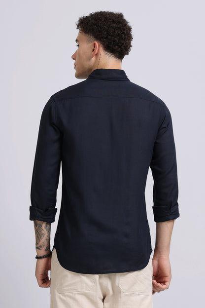 Viscose Linen Slim Fit Shirt Navy