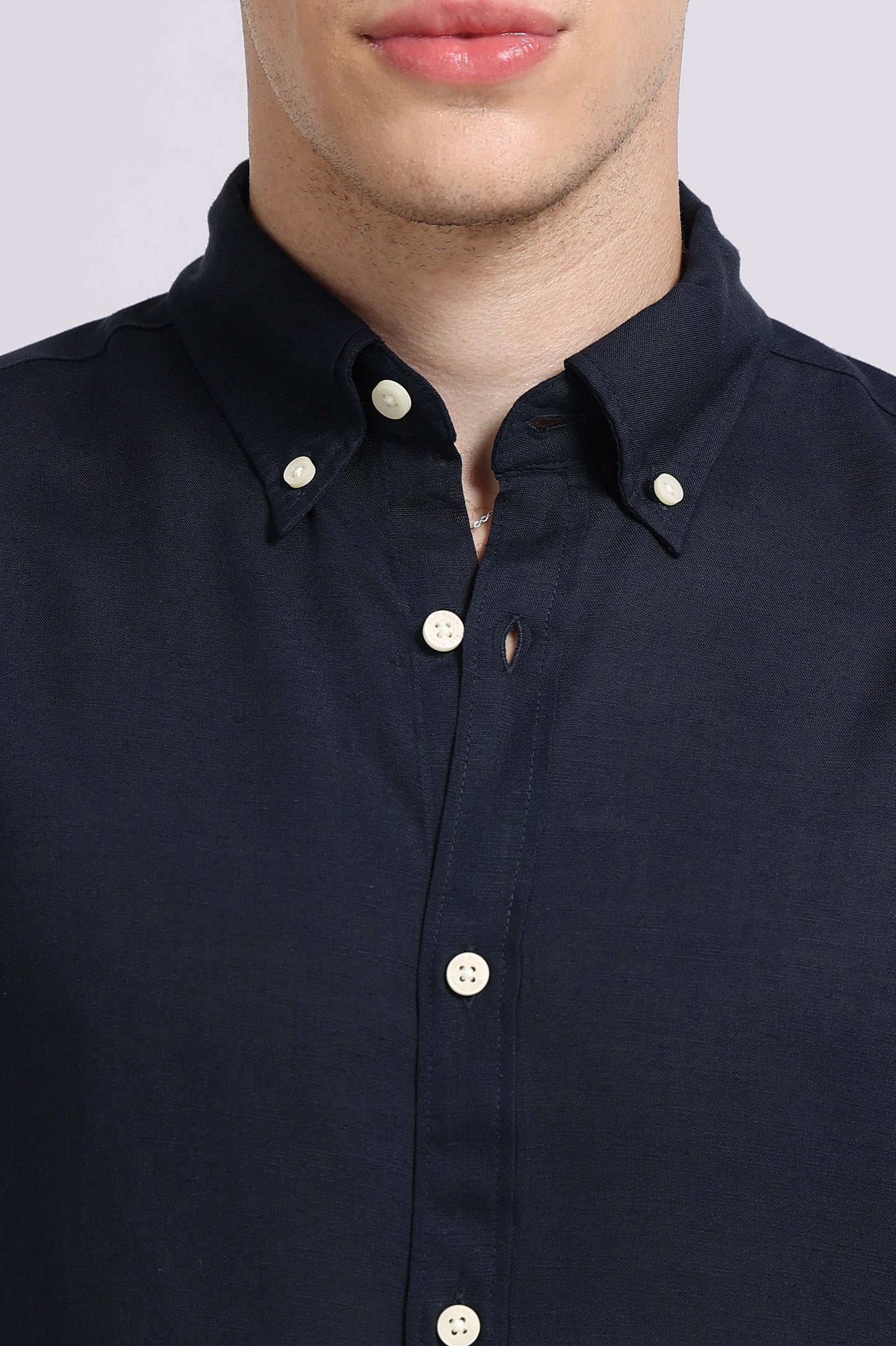 Viscose Linen Slim Fit Shirt Navy
