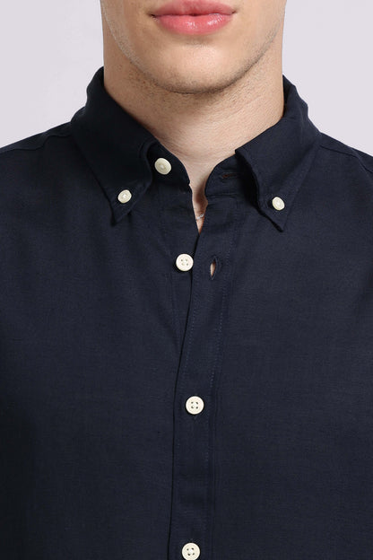 Viscose Linen Slim Fit Shirt Navy