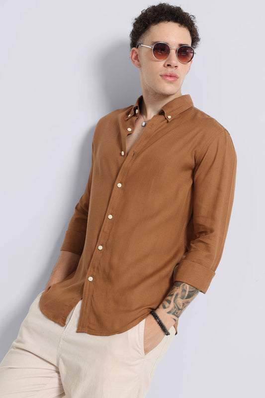 Viscose Linen Slim Fit Shirt Lt Brown