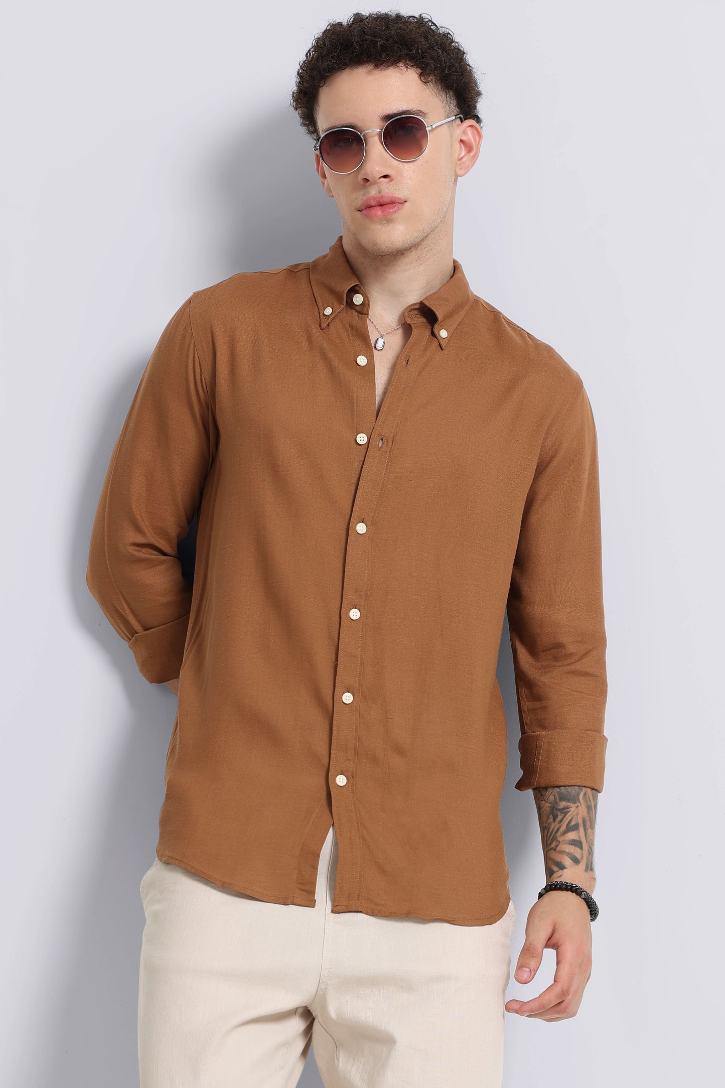 Viscose Linen Slim Fit Shirt Lt Brown