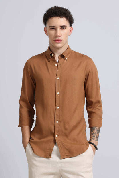 Viscose Linen Slim Fit Shirt Lt Brown