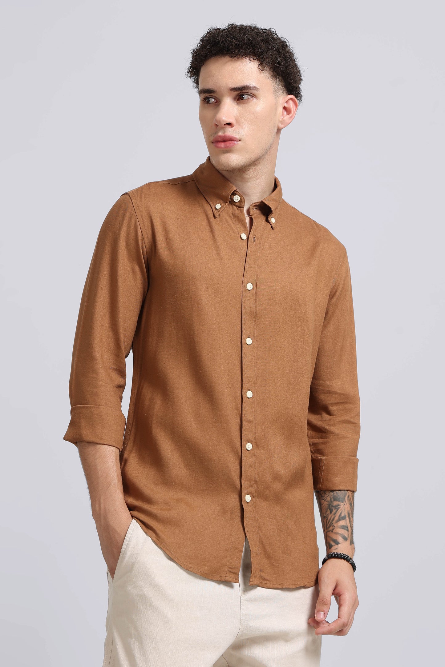 Viscose Linen Slim Fit Shirt Lt Brown