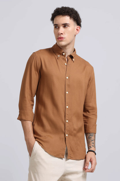Viscose Linen Slim Fit Shirt Lt Brown
