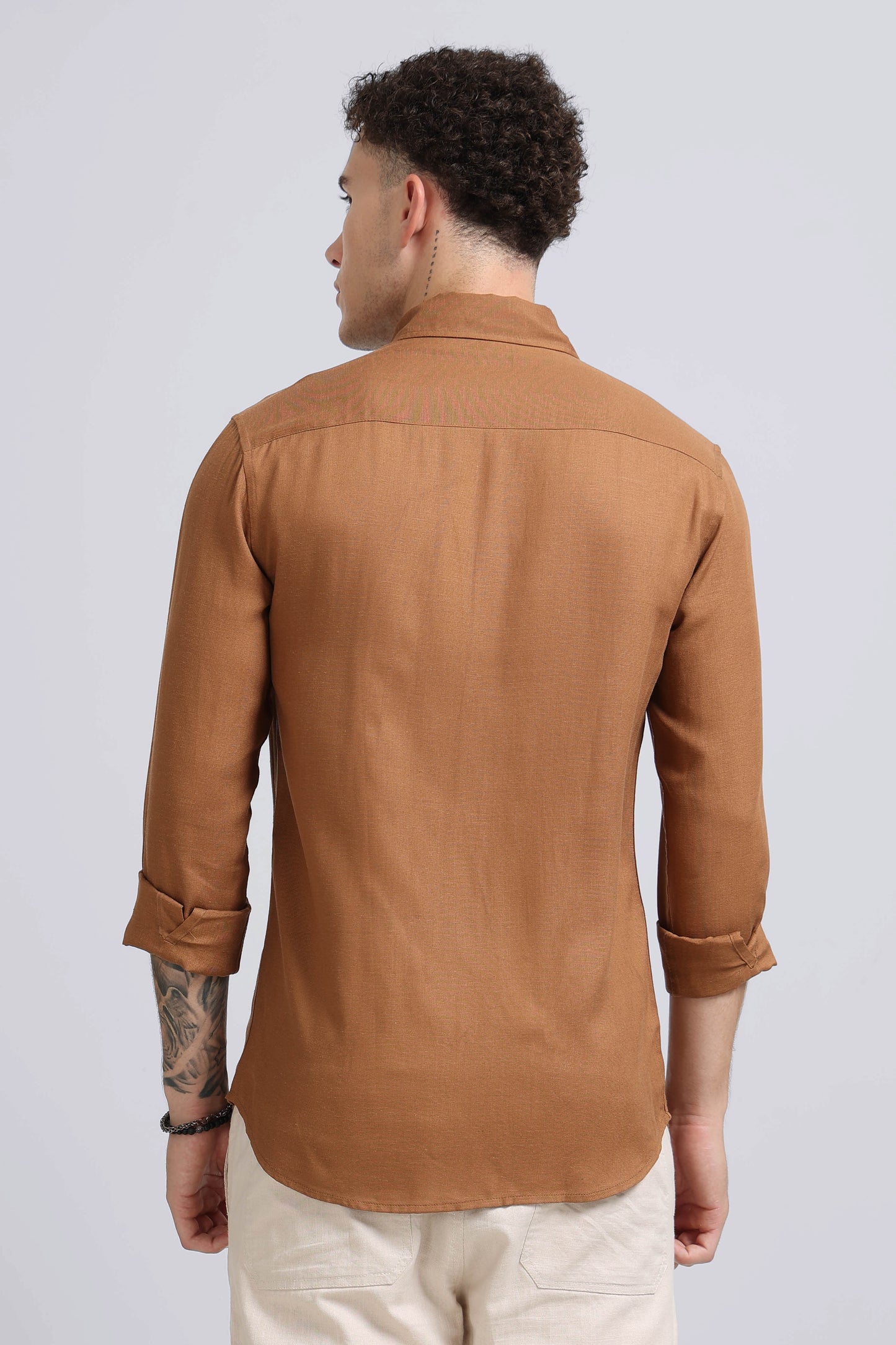 Viscose Linen Slim Fit Shirt Lt Brown