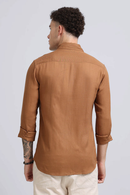 Viscose Linen Slim Fit Shirt Lt Brown