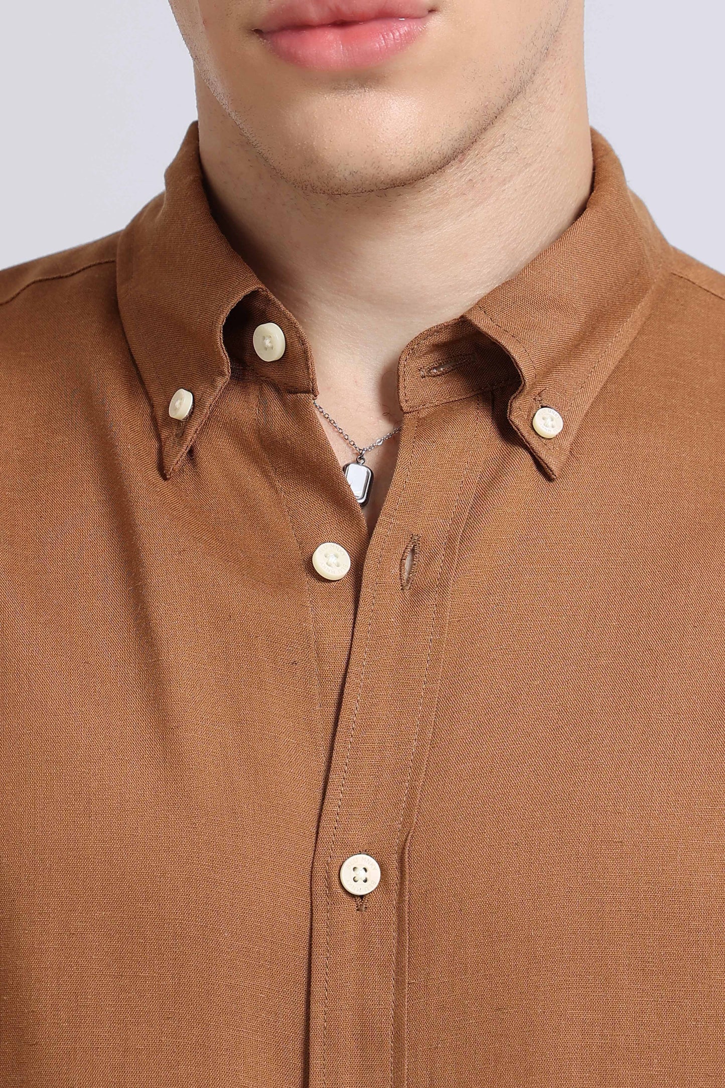 Viscose Linen Slim Fit Shirt Lt Brown
