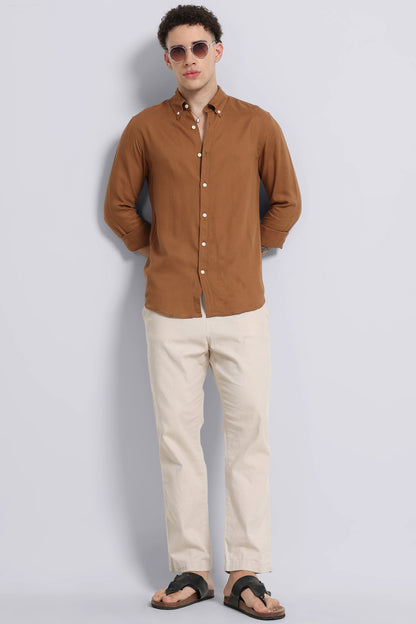 Viscose Linen Slim Fit Shirt Lt Brown