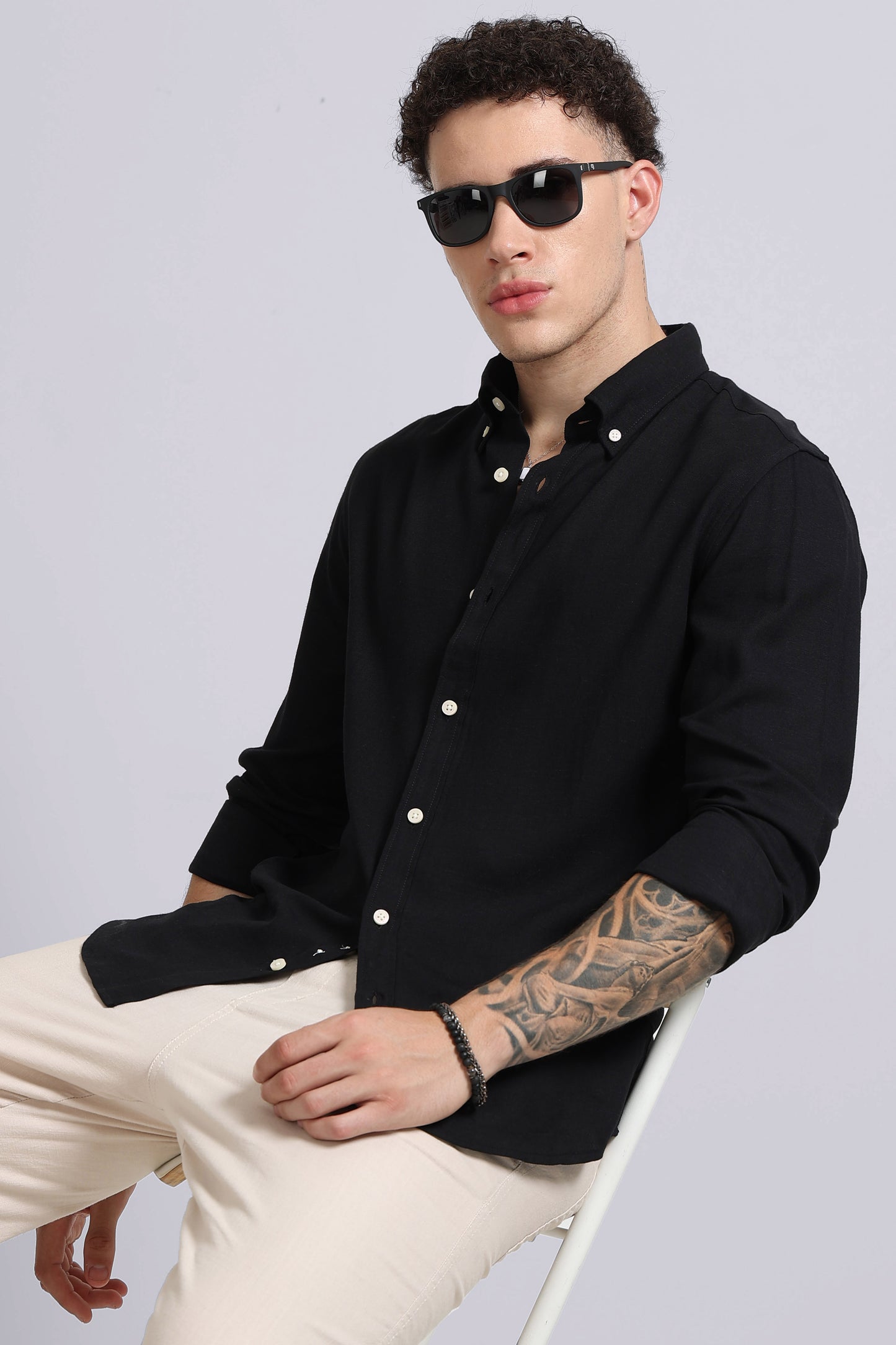 Viscose Linen Slim Fit Shirt Black