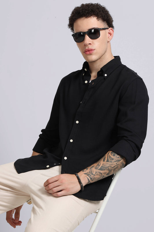 Viscose Linen Slim Fit Shirt Black