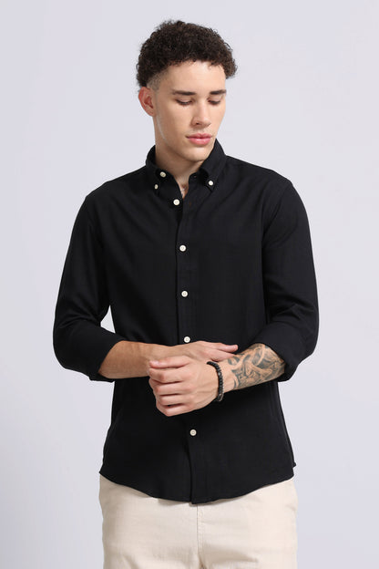 Viscose Linen Slim Fit Shirt Black