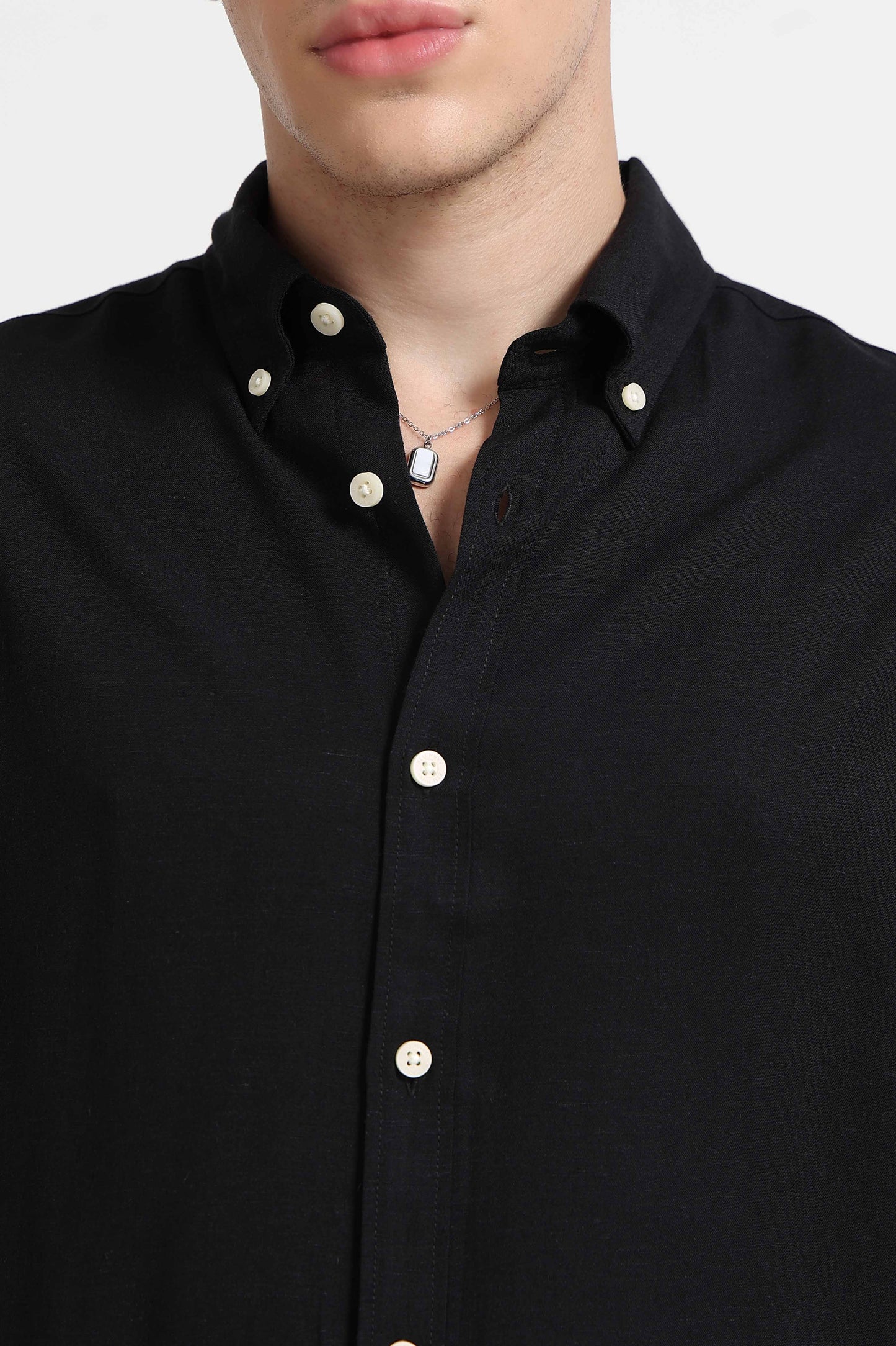 Viscose Linen Slim Fit Shirt Black