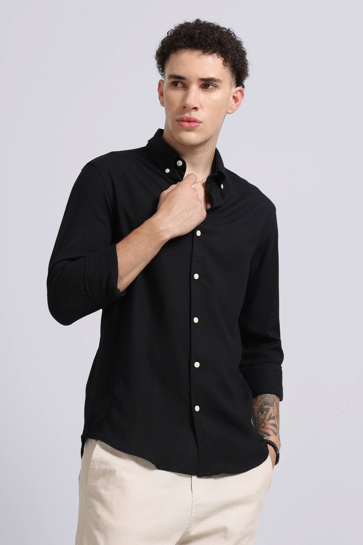 Viscose Linen Slim Fit Shirt Black