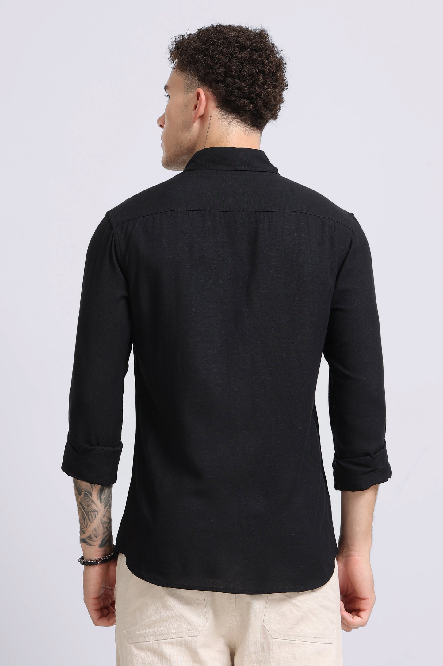 Viscose Linen Slim Fit Shirt Black