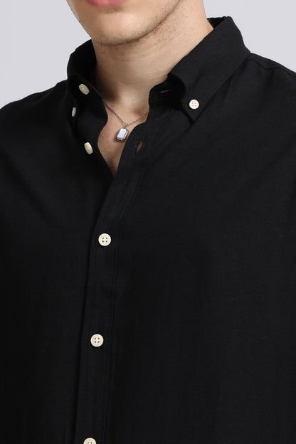 Viscose Linen Slim Fit Shirt Black