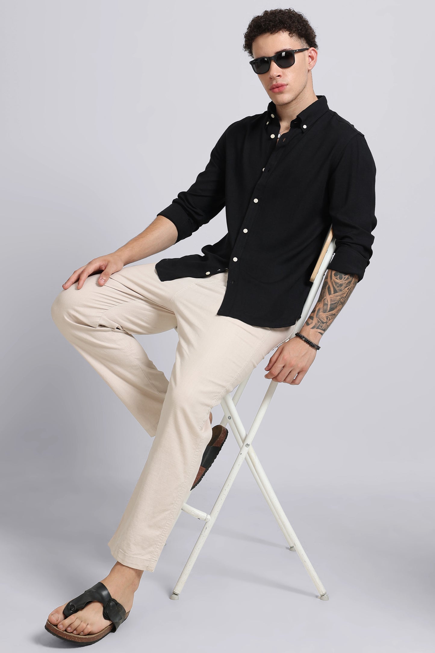 Viscose Linen Slim Fit Shirt Black