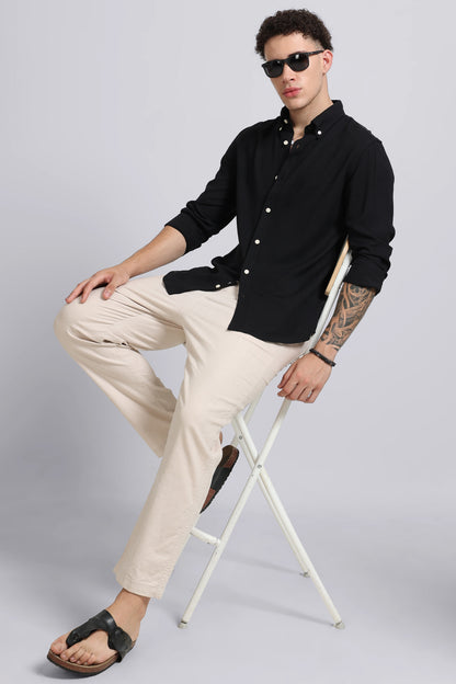 Viscose Linen Slim Fit Shirt Black