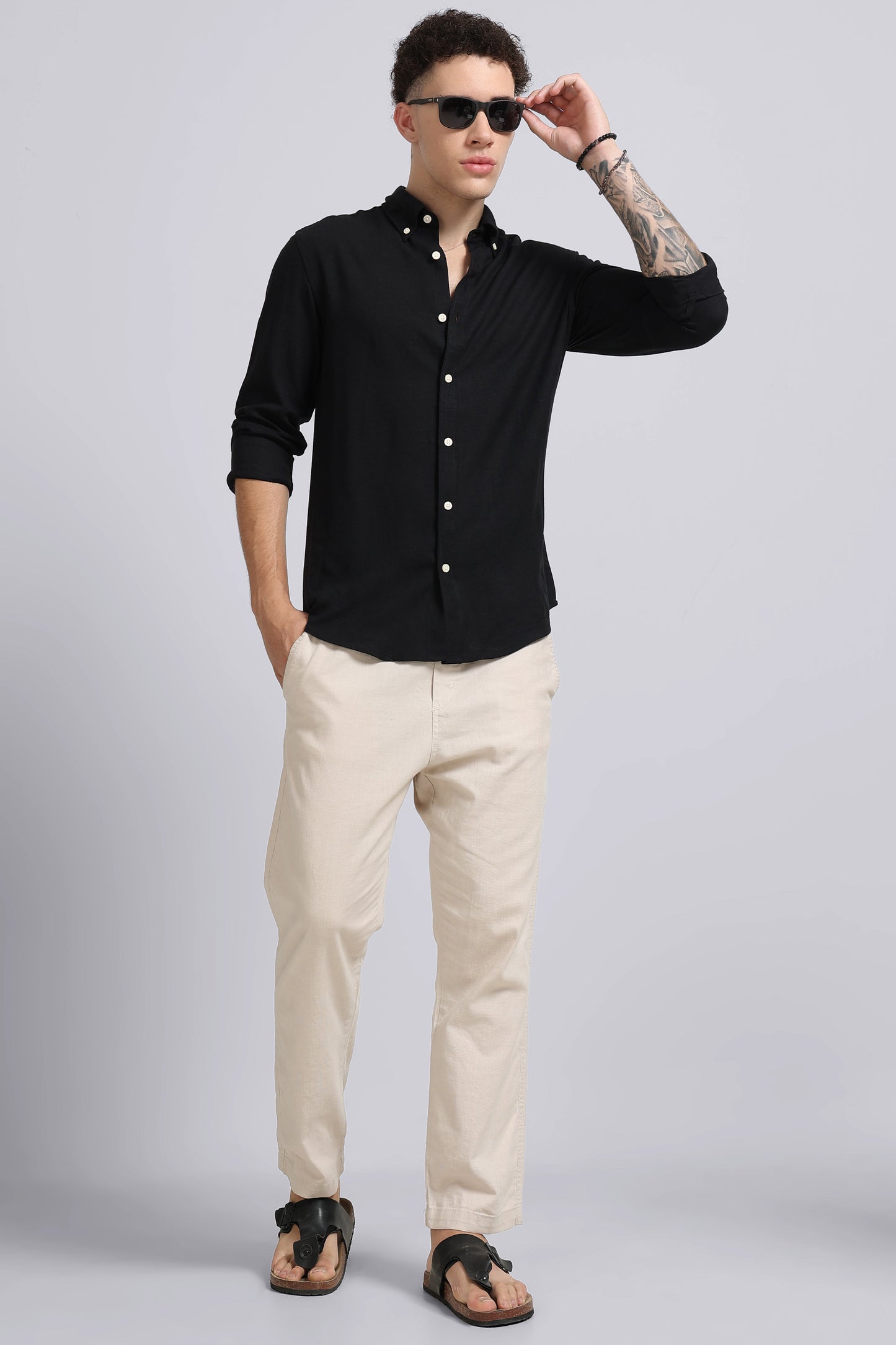 Viscose Linen Slim Fit Shirt Black