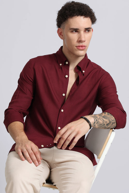 Viscose Linen Slim Fit Shirt Maroon