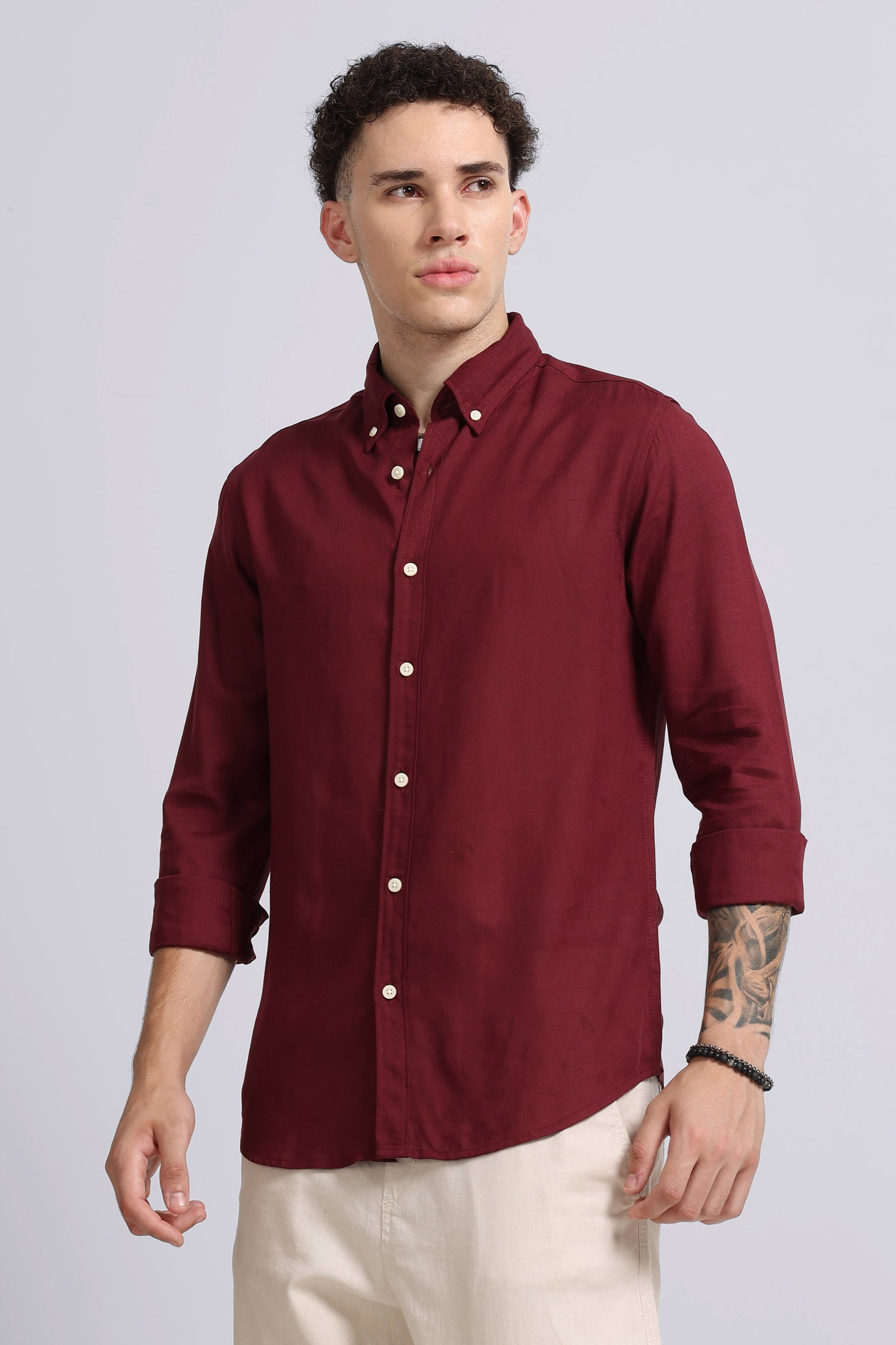 Viscose Linen Slim Fit Shirt Maroon