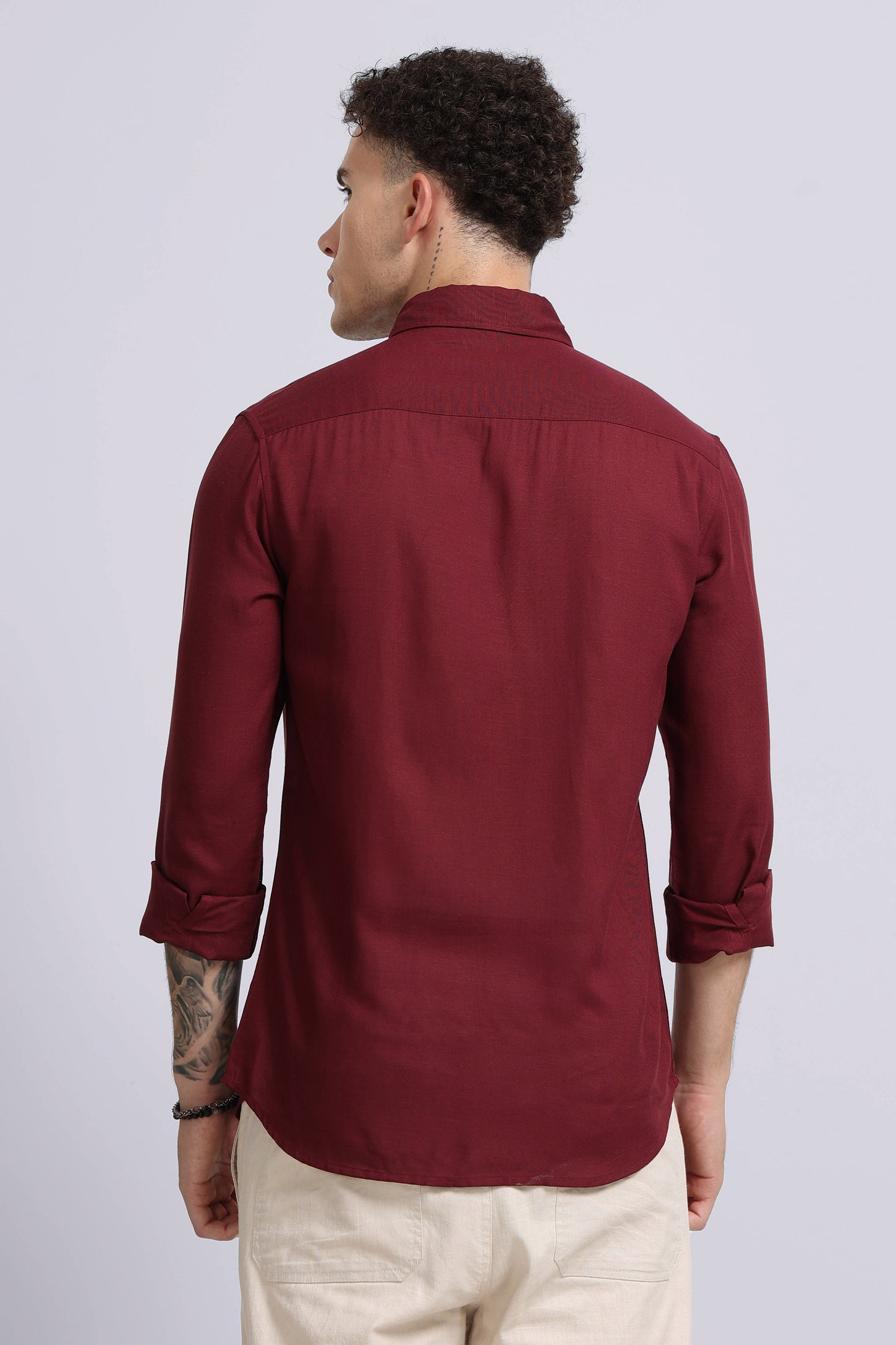 Viscose Linen Slim Fit Shirt Maroon