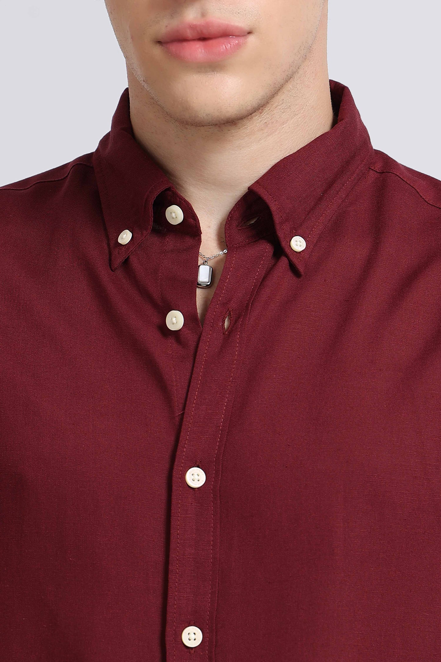 Viscose Linen Slim Fit Shirt Maroon