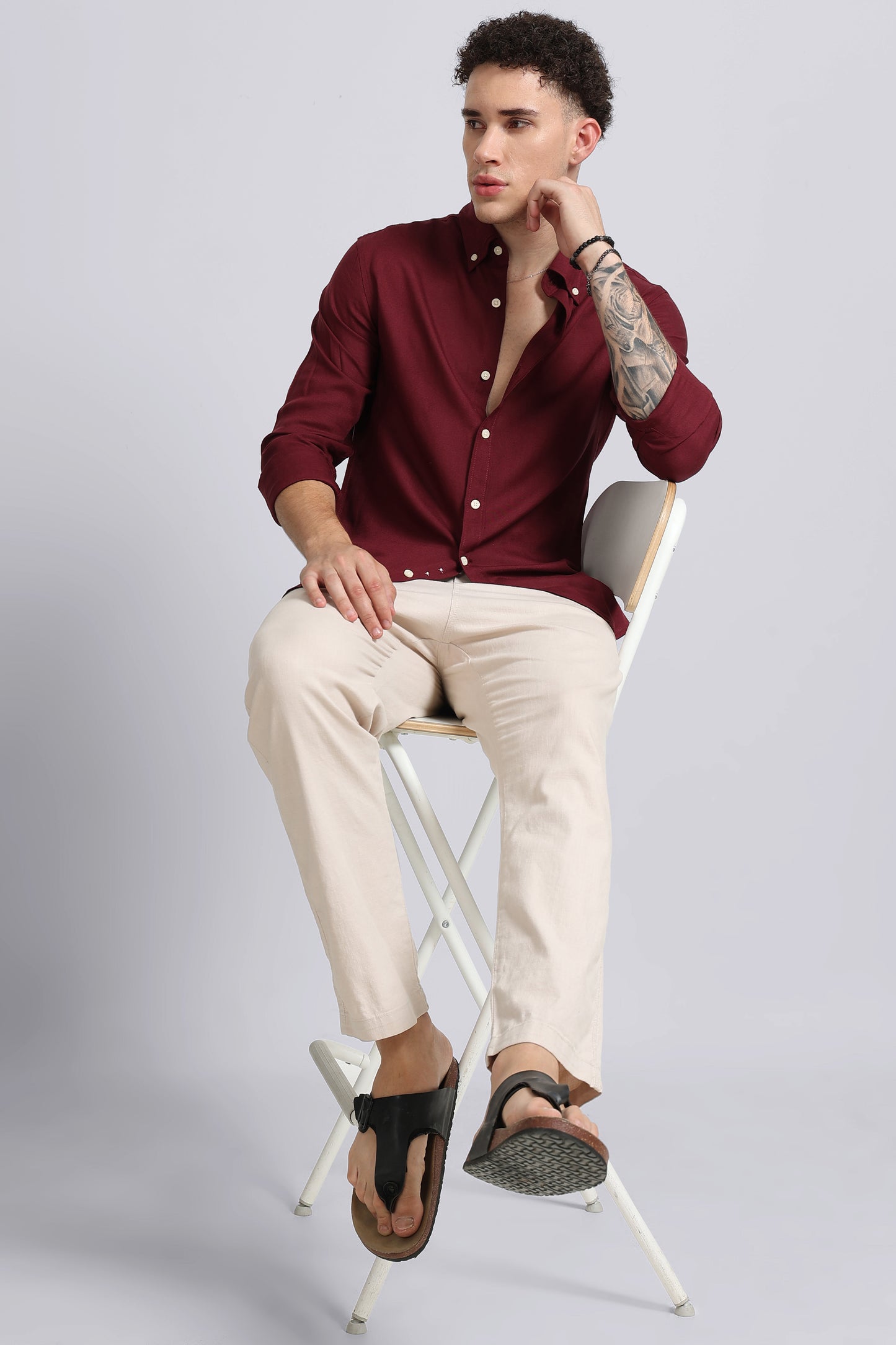 Viscose Linen Slim Fit Shirt Maroon